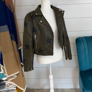 Blank NYC faux leather jacket with stars- Size Medium